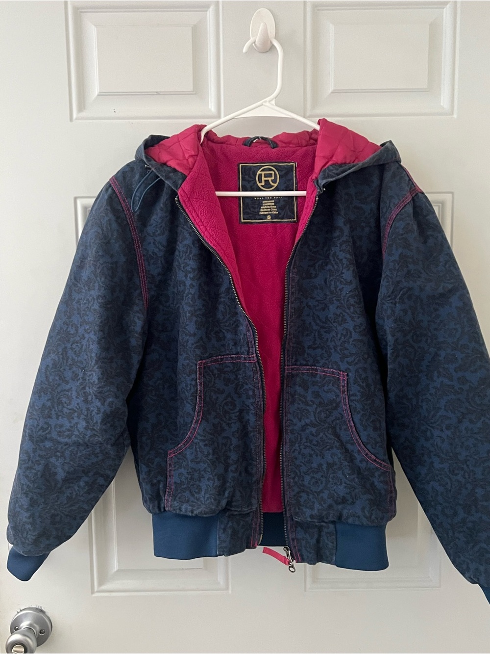 Roper Navy Blue Puffer Jacket with Pink Lining